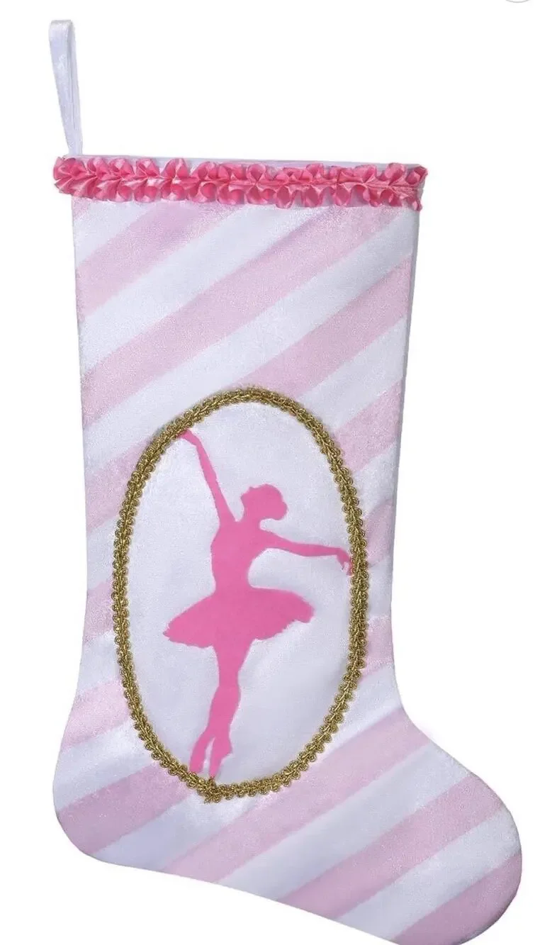 19 inch Ballet Christmas Stocking, Ballerina & Gold Trim Design